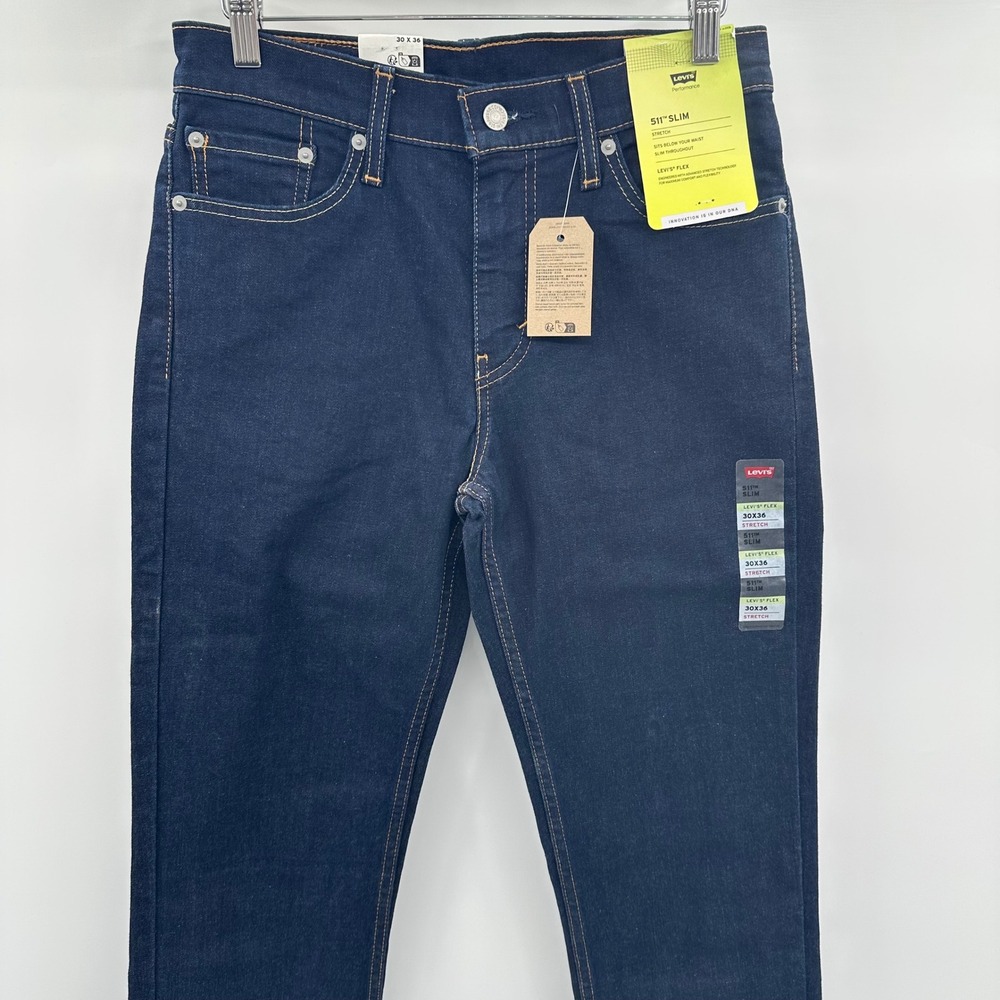Levis 511 Slim Jeans Mens 30x36 Dark Indigo Blue Performance Flex Stretch NWT